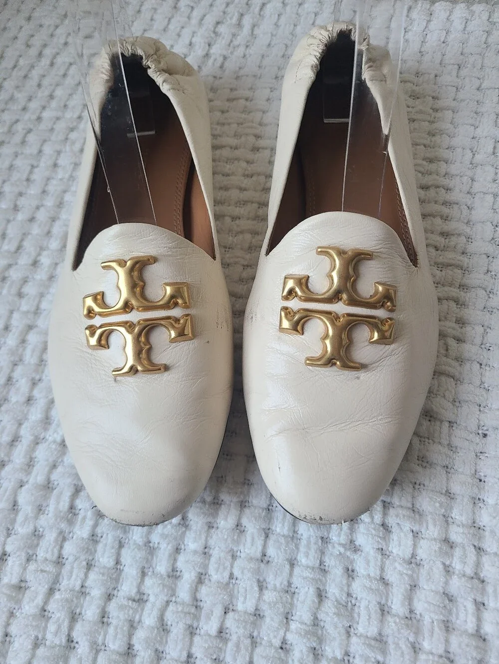 Tory Burch Women's Cream Leather Eleanor Loafers Size 10